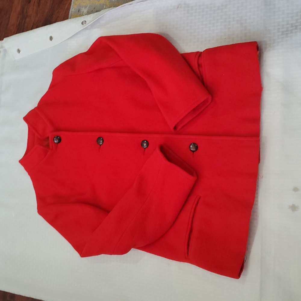 Vtg Coatique Red Wool Women's Pea Coat Jacket - Picture 9 of 13